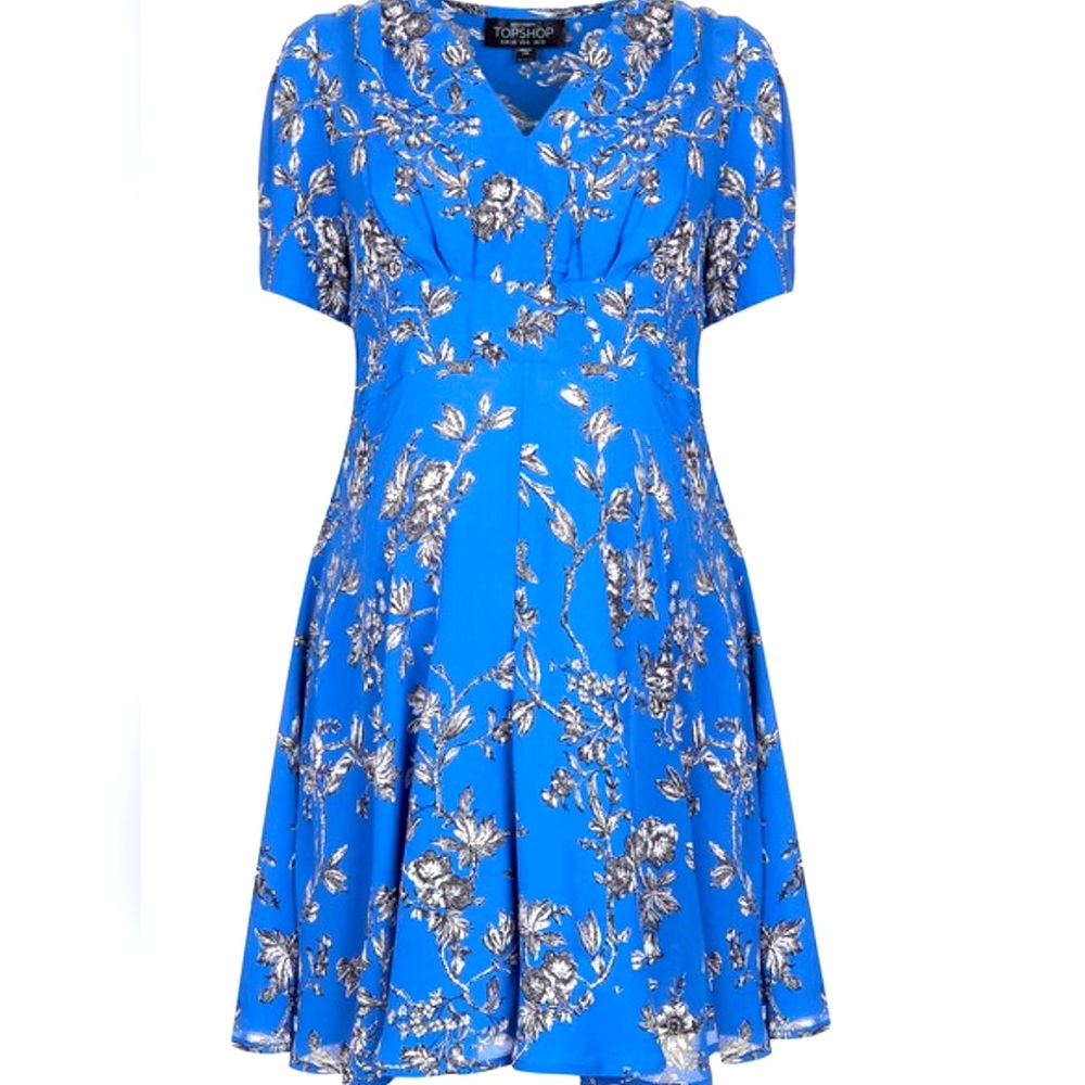 Reposh ✨ Topshop Maternity Floral Dress Size 6 Blue Empire Waist Baby Shower 💙🌸
